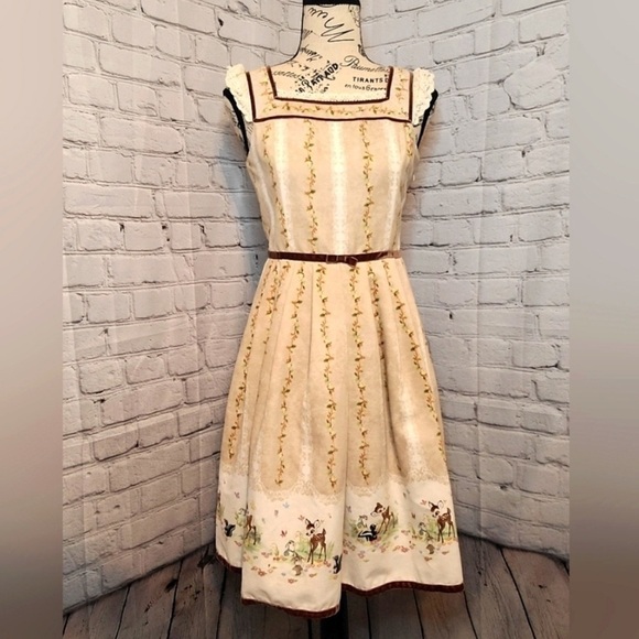 Disney Dresses & Skirts - Secret Honey x Disney Honey Bunch Bambi Cream and Brown Floral Midi Dress - Sz 2